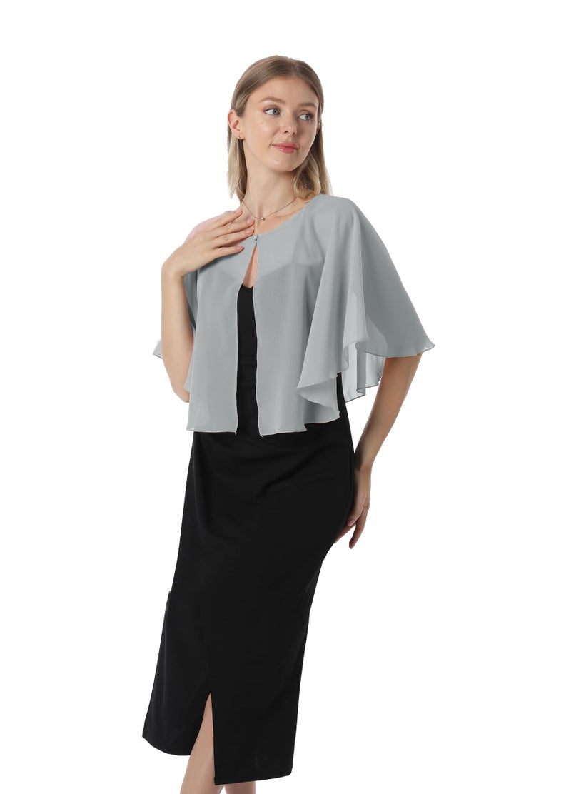 Hotshawl Chiffon Capelet Women's Soft capes Shawls and Wraps for Evening Dress Wedding Cape Cover Up (Silver gray) - Image 3
